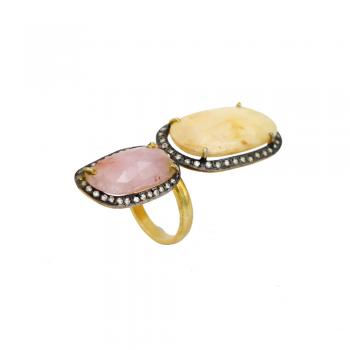  Exquisite Natural Sapphire and CZ Seated Two-Tone Plated Ring